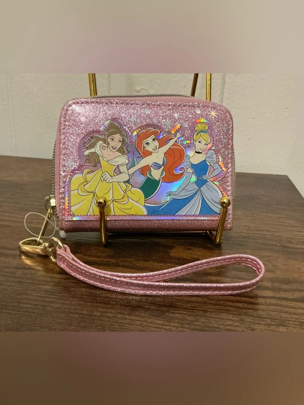 rare pink NWT Disney Parks Princess Pink Iridescent Zip Around Wallet